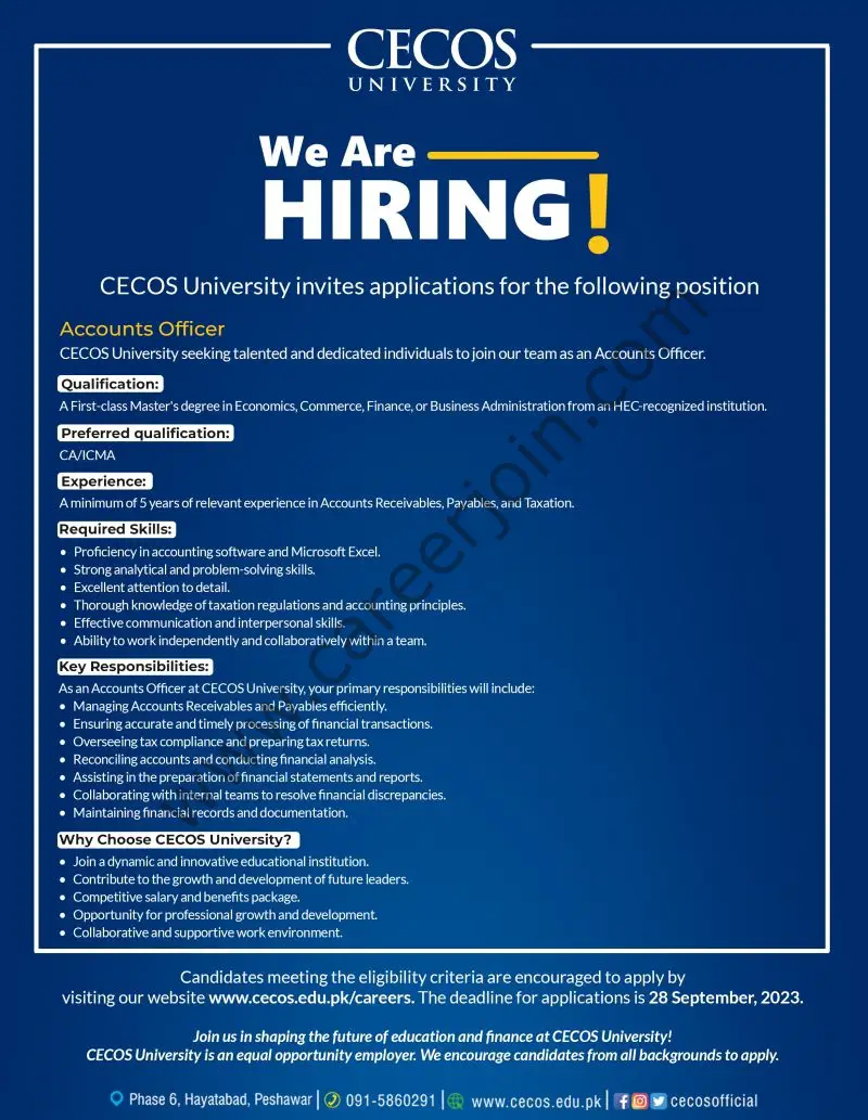 CECOS University Jobs Accounts Officer 1