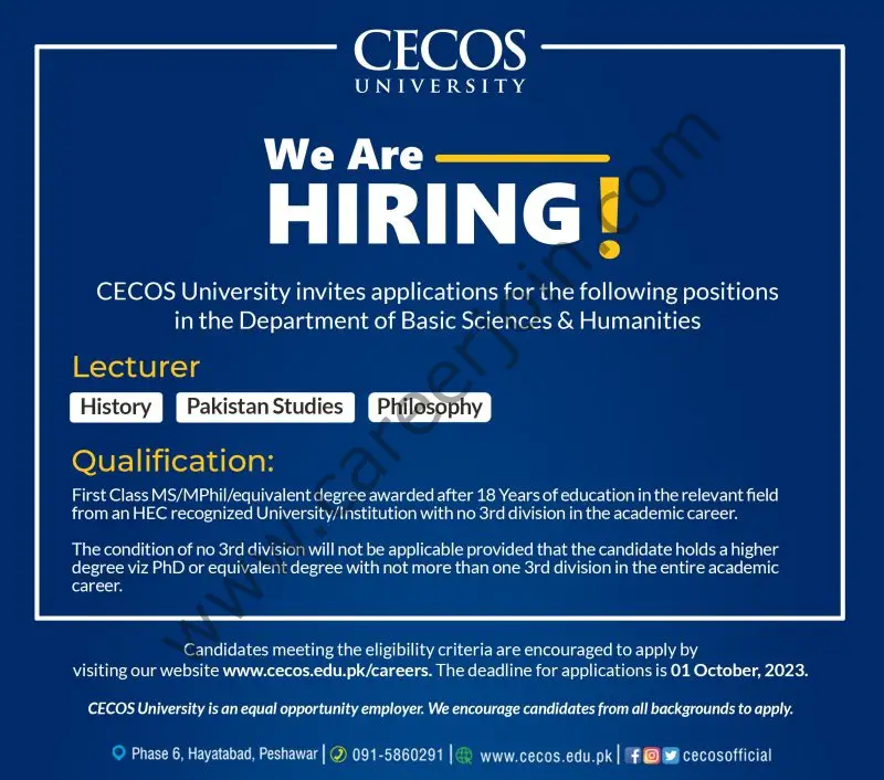 CECOS University Jobs Lecturers 1