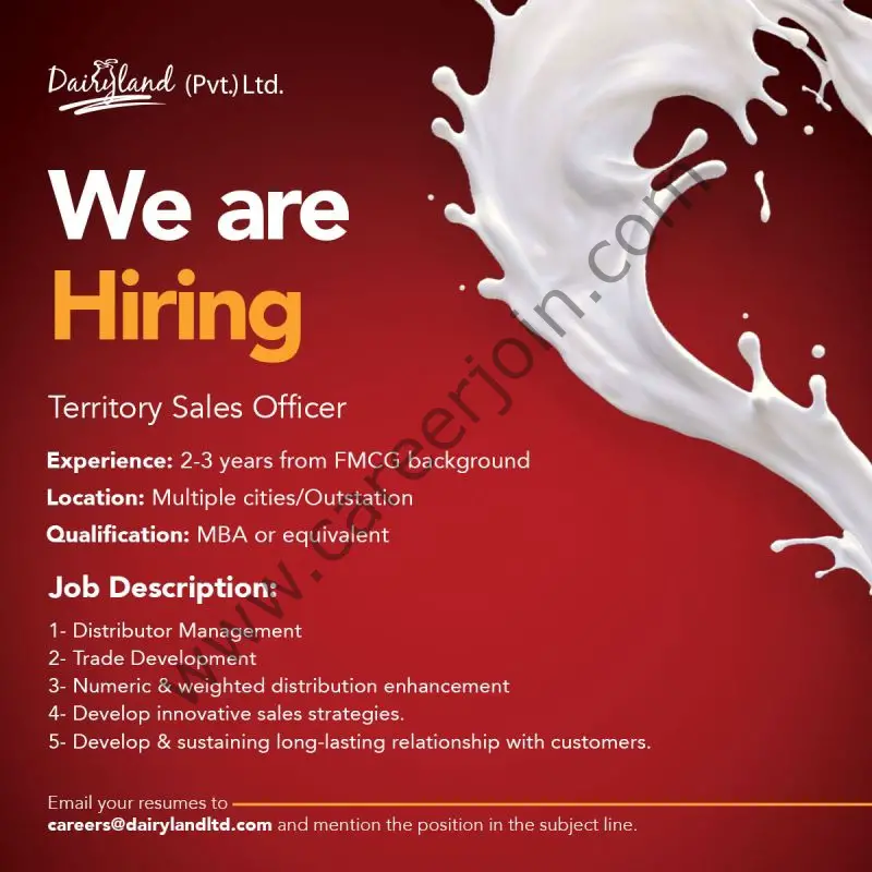 Dairyland Pvt Ltd Jobs Territory Sales Officer 1