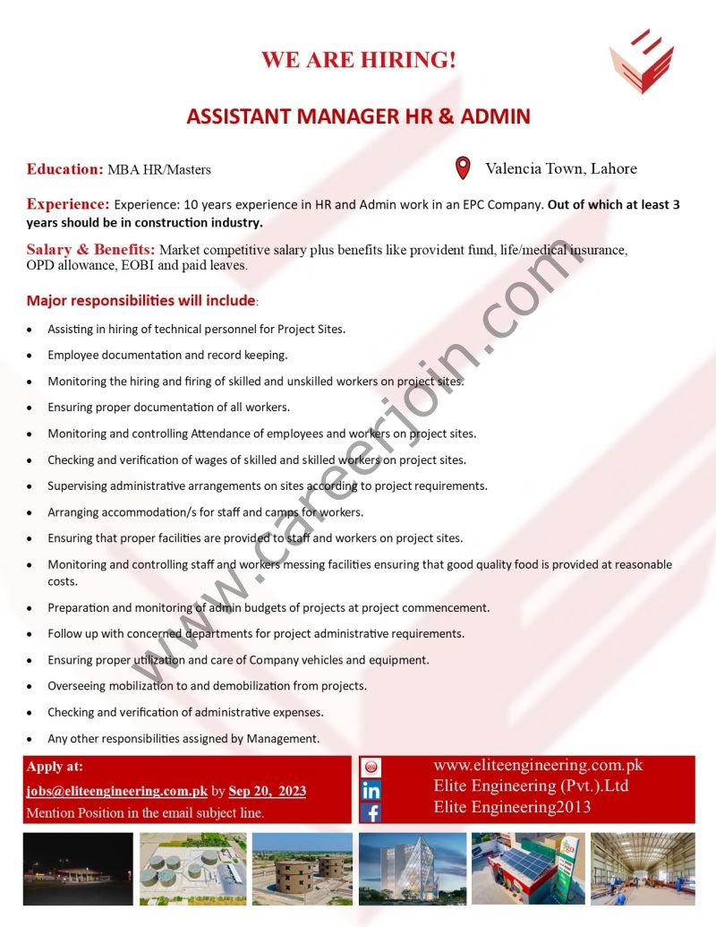 Elite Engineering Pvt Ltd Jobs Assistant Manager HR & Admin 1