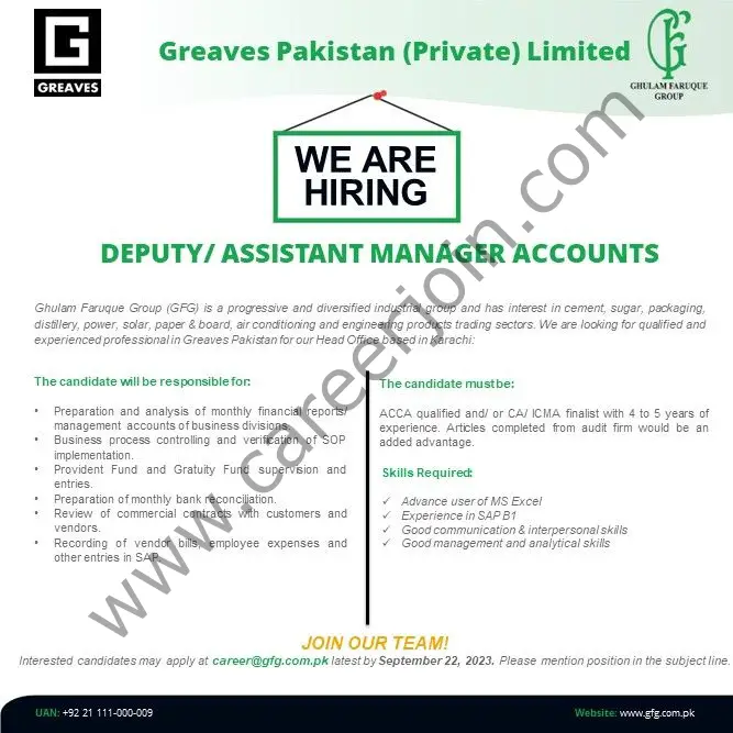 Greaves Pakistan Pvt Ltd Jobs Deputy / Assistant Manager Accounts 1
