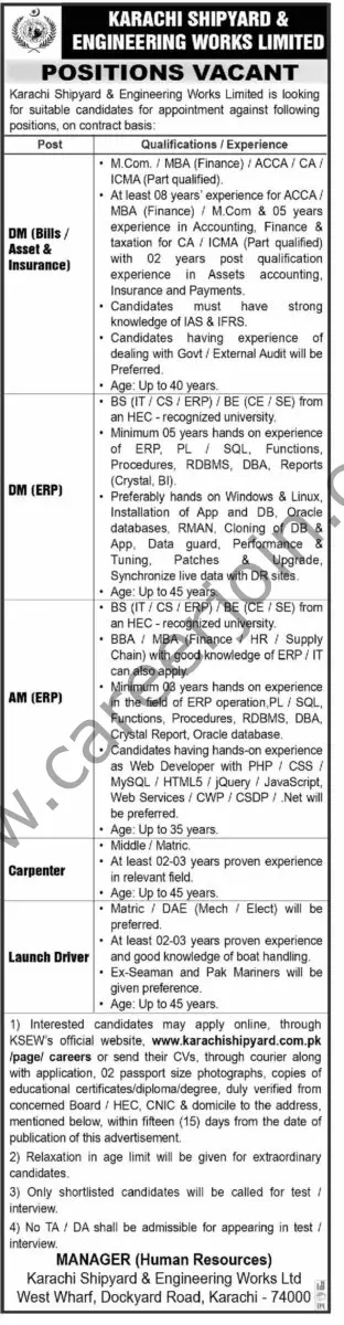 Karachi Shipyard & Engineering Works Ltd Jobs 24 September 2023 Dawn 1