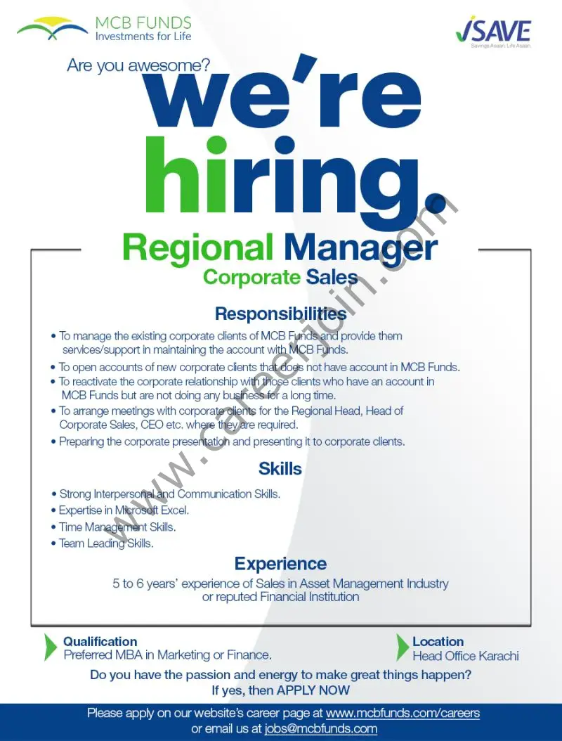 MCB Funds Jobs Regional Manager Corporate Sales 1