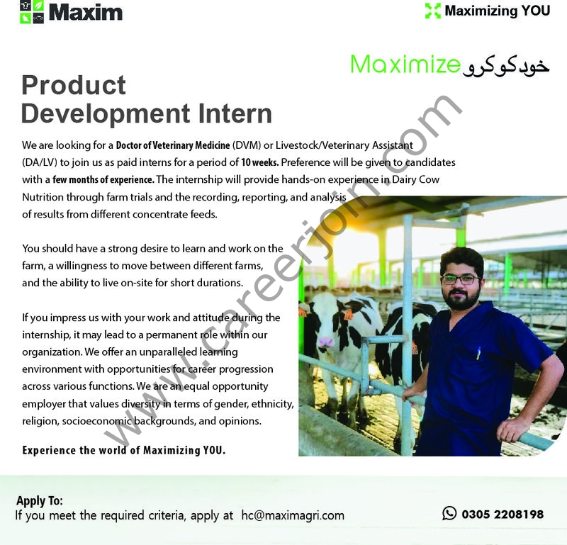 Maxim Agri Pvt Ltd Jobs Product Development Intern 1