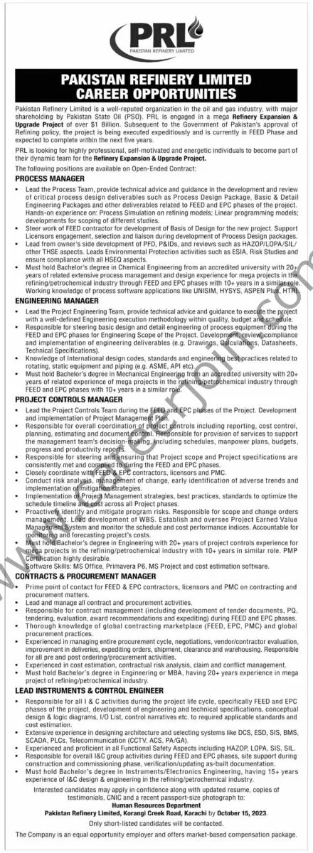 Pakistan Refinery Ltd PRL Jobs 24 September 2023 Dawn 1