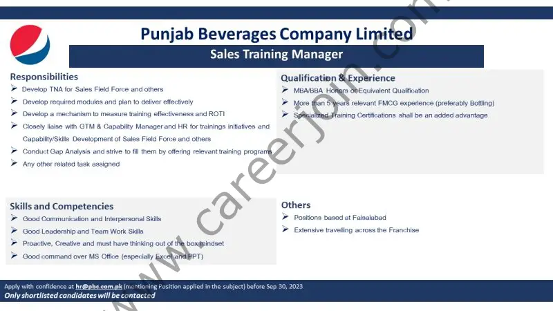 Punjab Beverages Company Limited Jobs Sales Manager Training 1