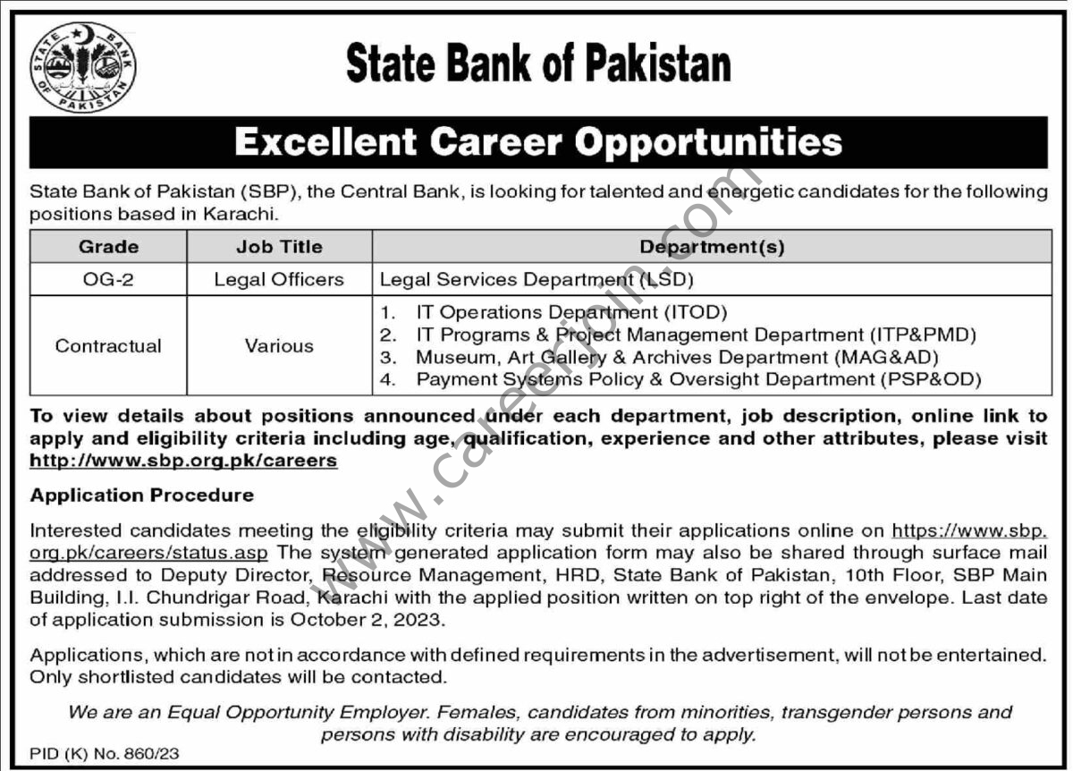 SBP State Bank of Pakistan Jobs 17 September 2023 Dawn 1