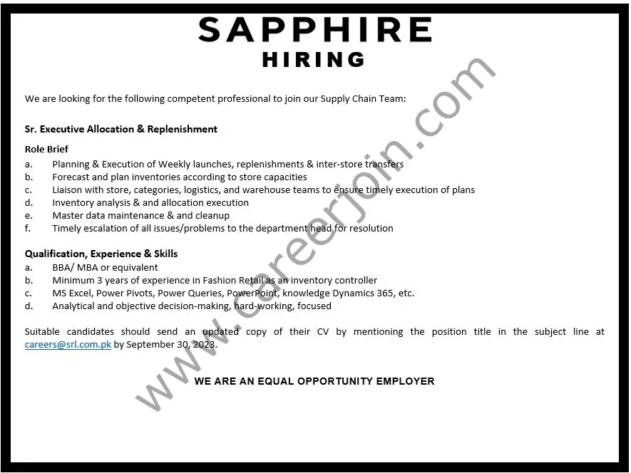 Sapphire Retail Limited SRL Jobs September 2023 1