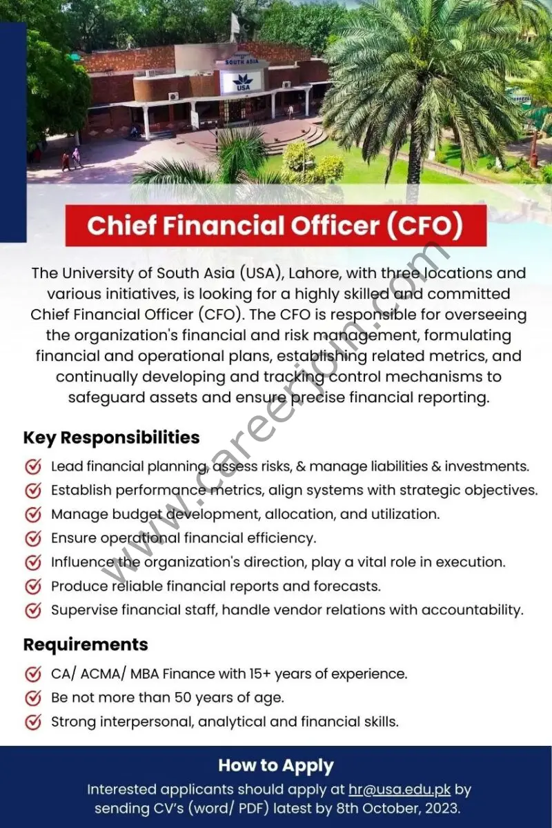 University Of South Asia USA Jobs Chief Financial Officer CFO 1