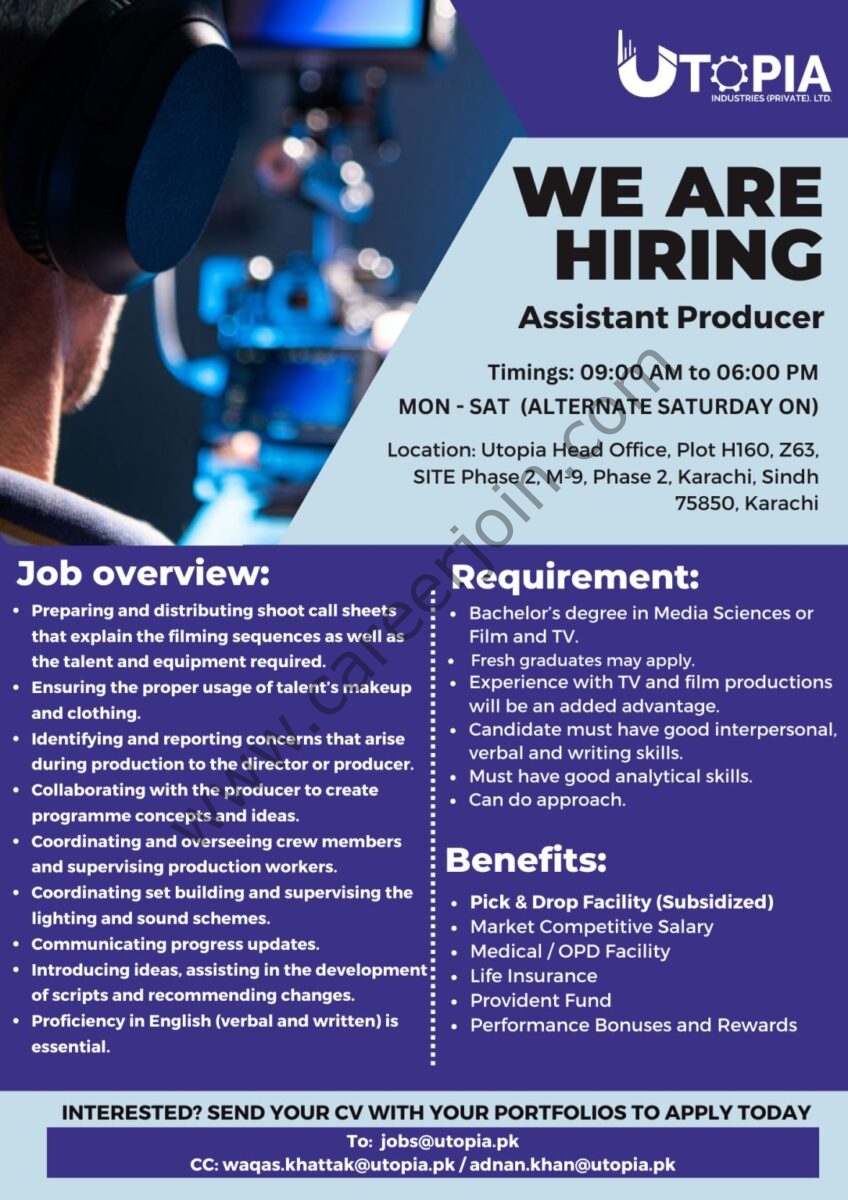 Utopia Industries Pvt Ltd Jobs Assistant Producer 1
