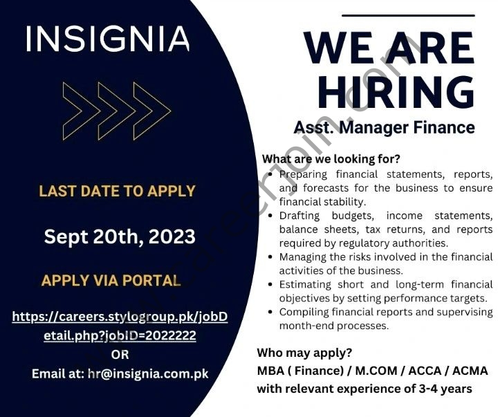 InSignia Jobs Assistant Manager Finance 1