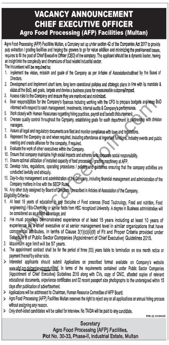 Agro Food Processing AFP Facilities Jobs Chief Executive Officer 1