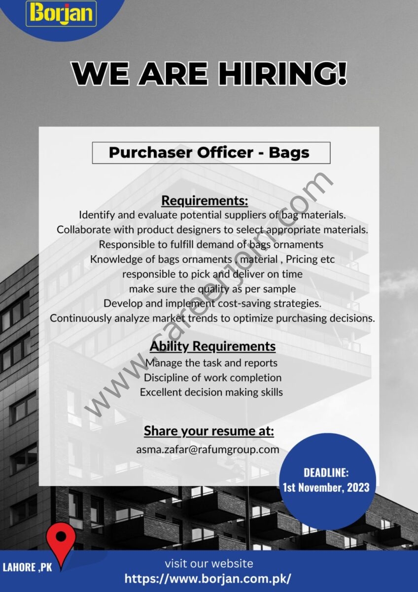 Borjan Pvt Ltd Jobs Purchaser Officer Bags 1
