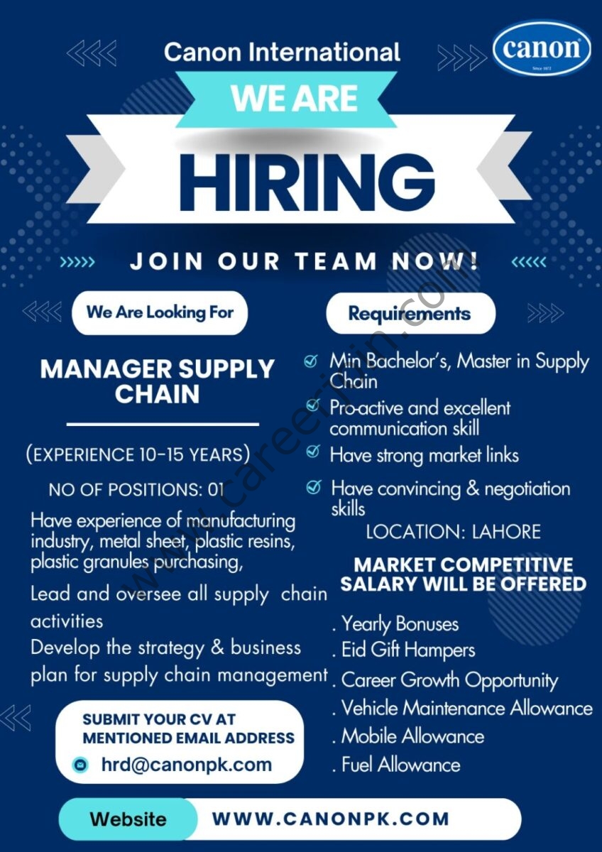 Canon International Pvt Ltd Jobs Manager Supply Chain 1
