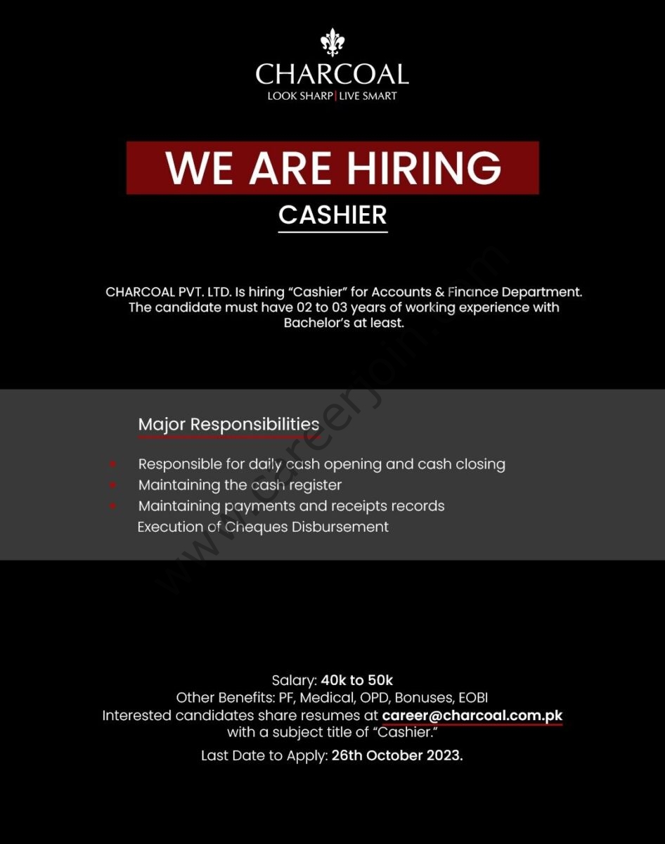Charcoal Pvt Ltd Jobs Cashier 1