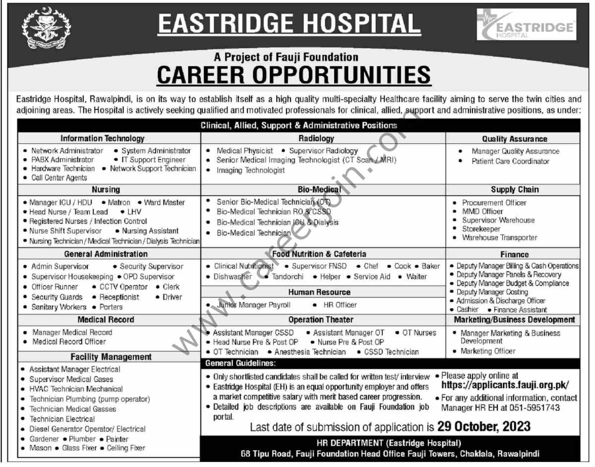 Eastridge Hospital Rawalpindi Jobs 22 October 2023 Dawn 1