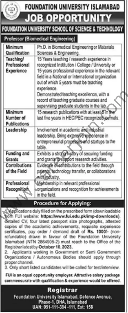 Foundation University Islamabad Jobs 01 October 2023 The News 1