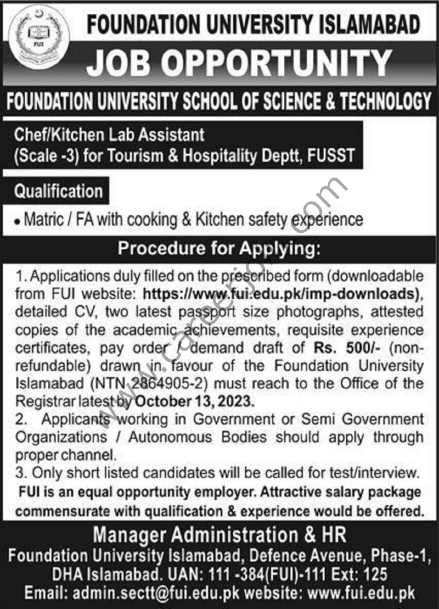 Foundation University Islamabad Jobs 08 October 2023 Express 1