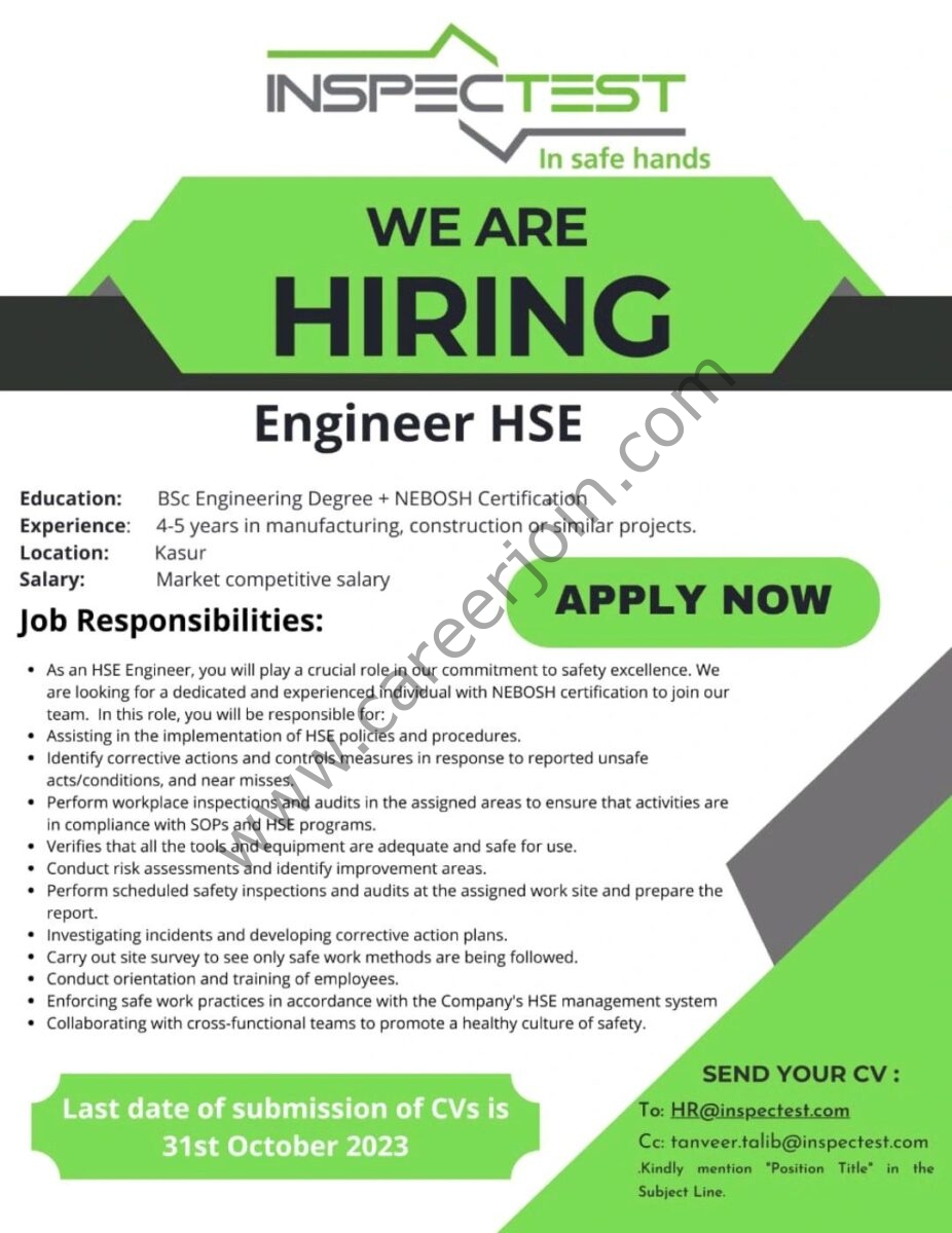 Inspectest Pvt Ltd Jobs Engineer HSE 1