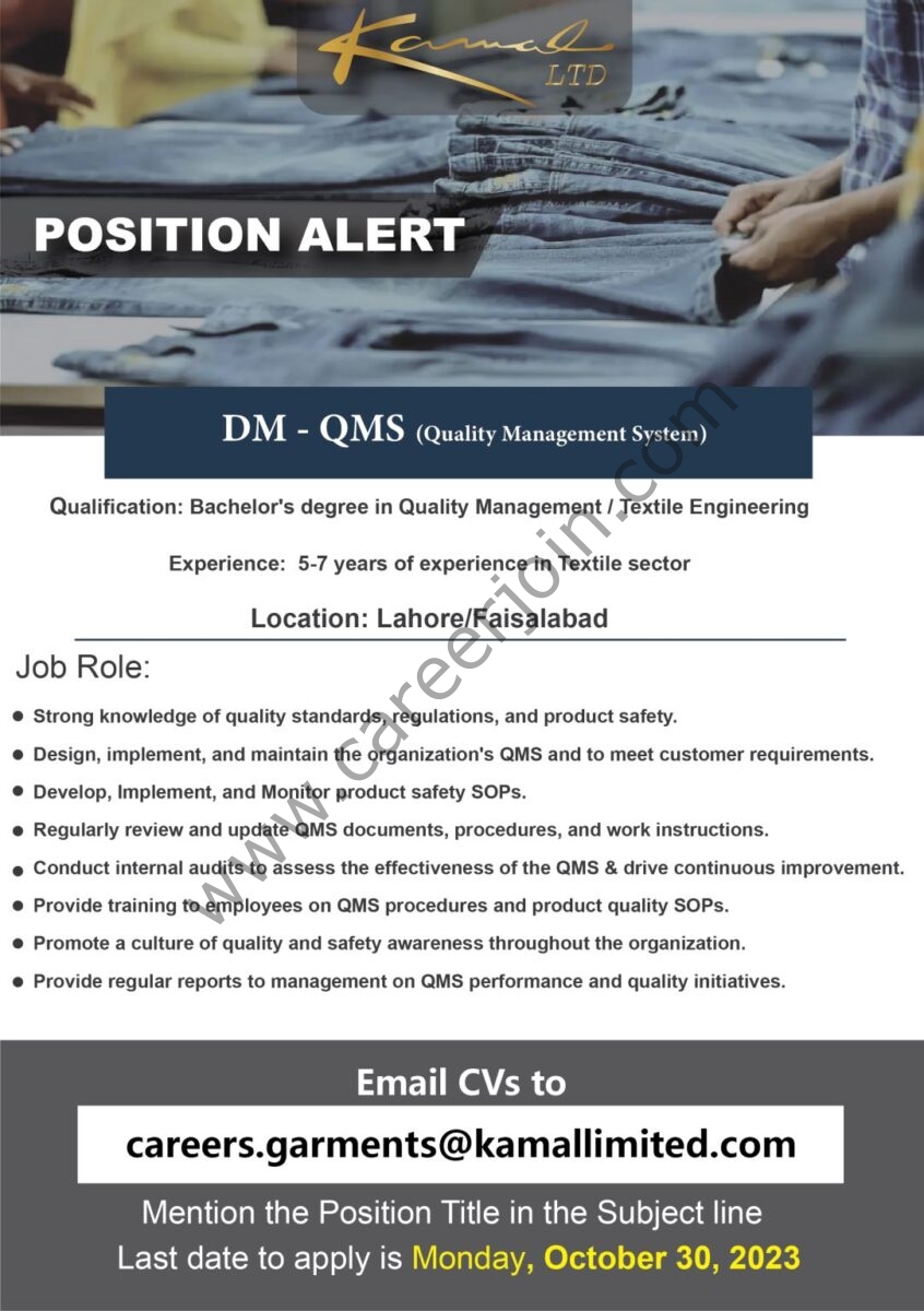 Kamal Limited Jobs Deputy Manager QMS 1