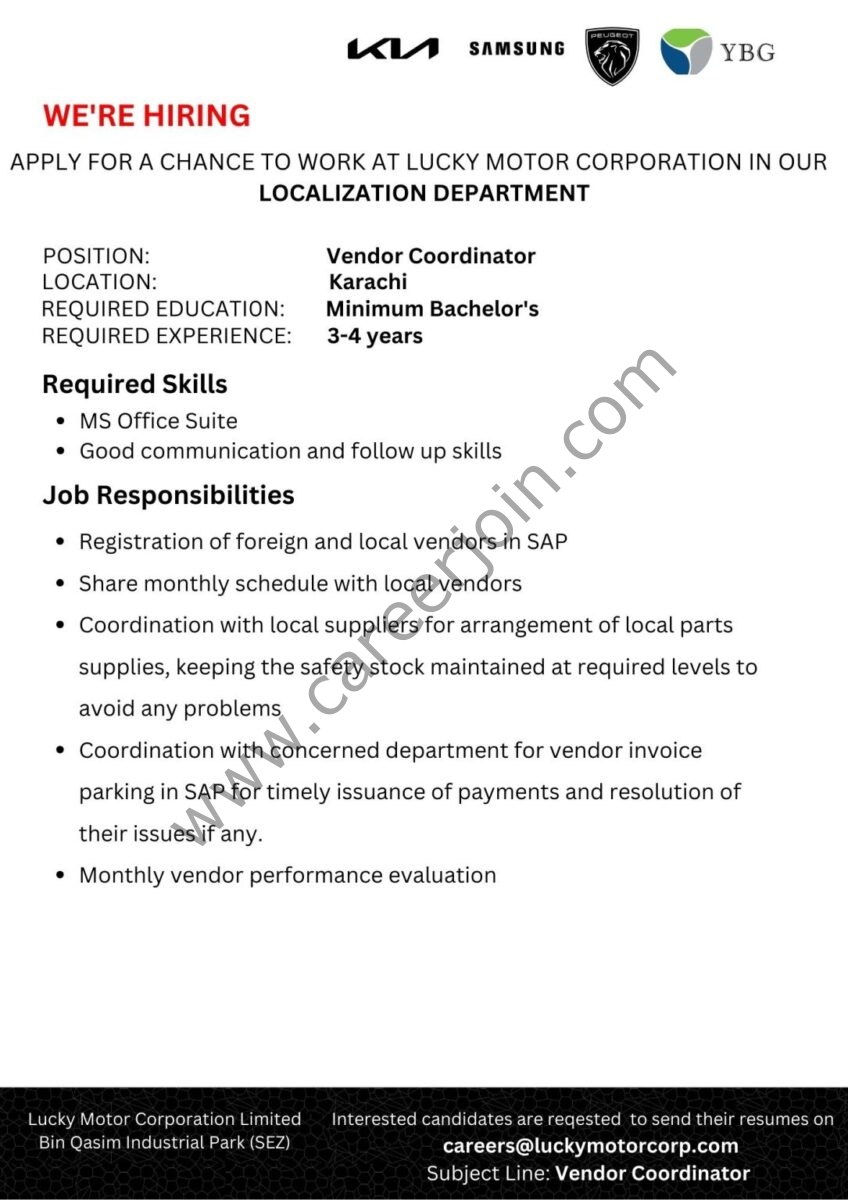 Lucky Motor Corporation Limited Jobs Vendor Coordinator 1