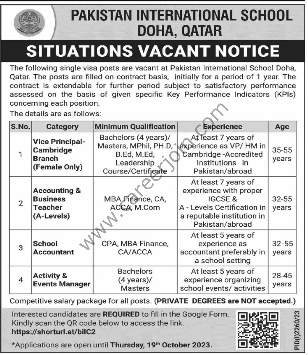 Pakistan International School Doha Jobs October 2023 1