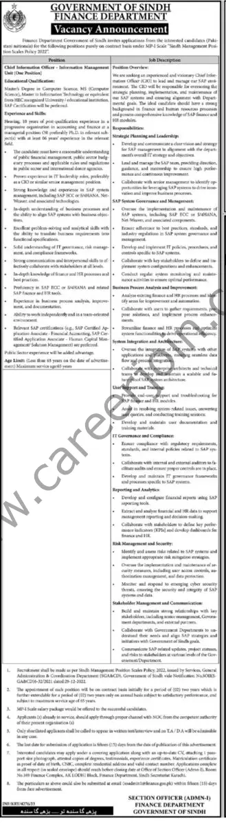 Government of Sindh Finance Department Jobs October 2023 1
