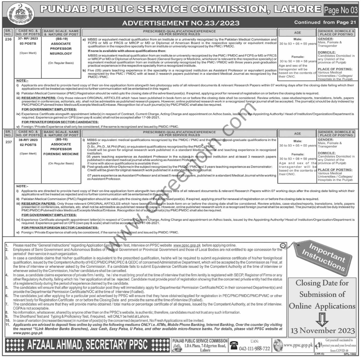 PPSC Punjab Public Service Commission Jobs 29 October 2023 Dawn 1