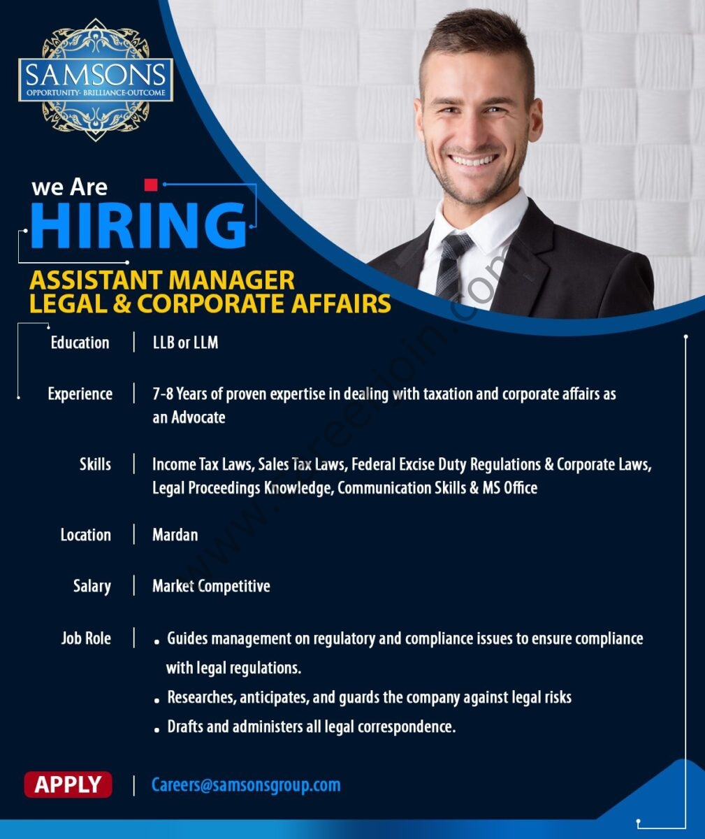 Samsons Group Of Companies Jobs Assistant Manager Legal & Corporate Affairs 1