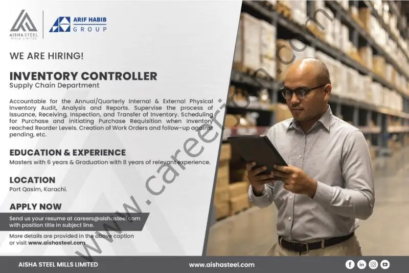 Aisha Steel Mills Limited ASML Jobs Inventory Controller 1