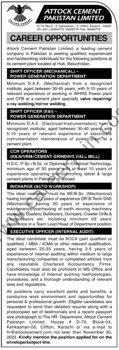 Attock Cement Pakistan Ltd Jobs 12 November 2023 Dawn 01 2