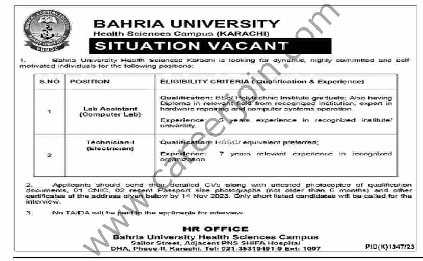 Bahria University Jobs 05 November 2023 Dawn 1