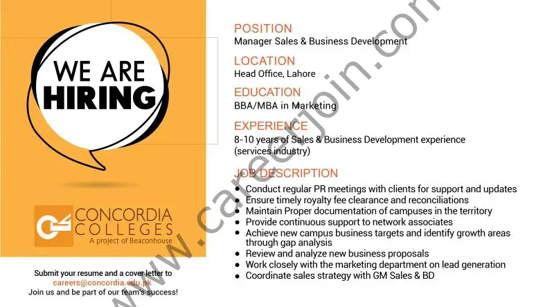Concordia Colleges Jobs Manager Sales & Business Development 1