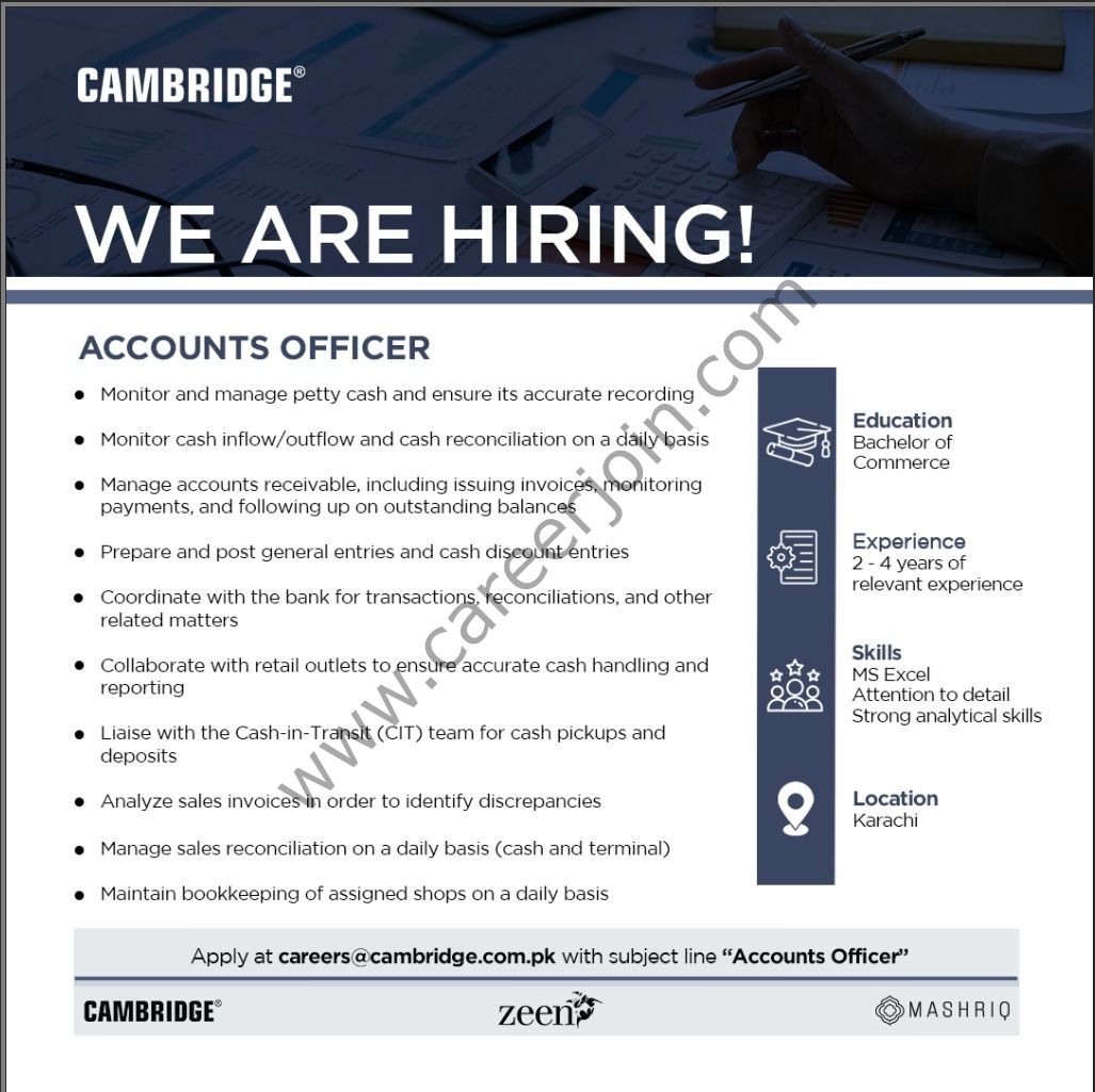 Cambridge Garments Pvt Ltd Jobs Accounts Officer