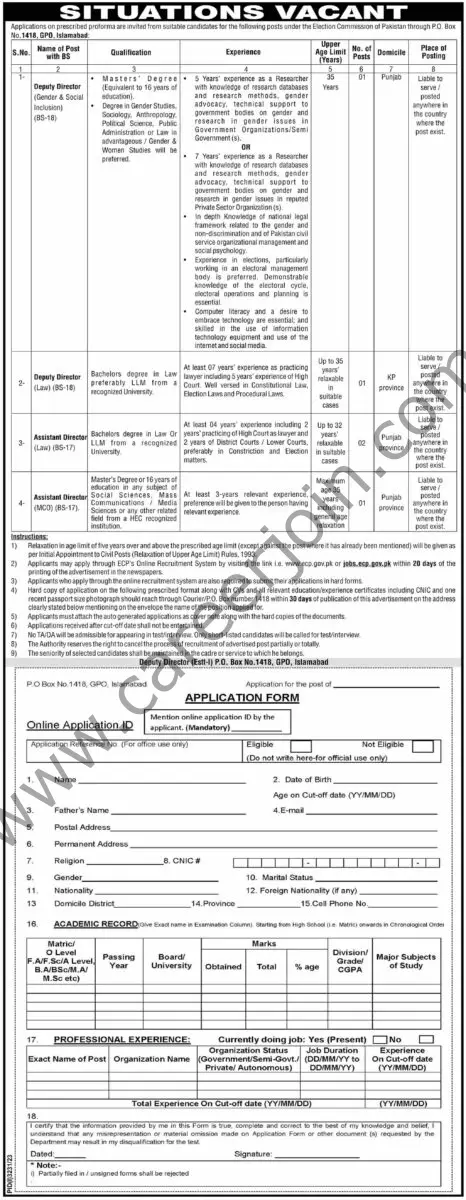 Election Commission of Pakistan ECP Jobs 26 November 2023 Dawn 1