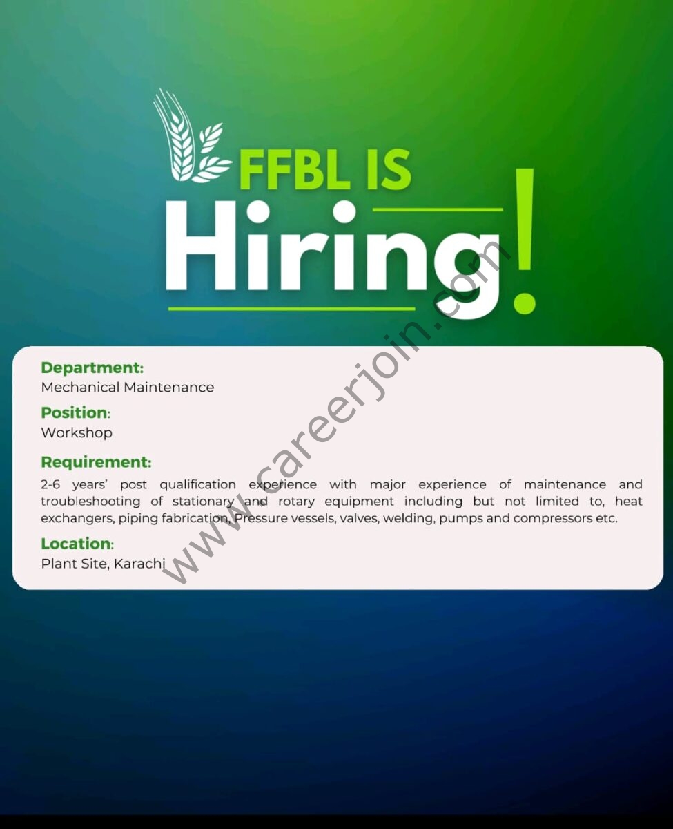 Fauji Fertilizer Bin Qasim Limite FFBL Jobs Machine Shop Engineer 2