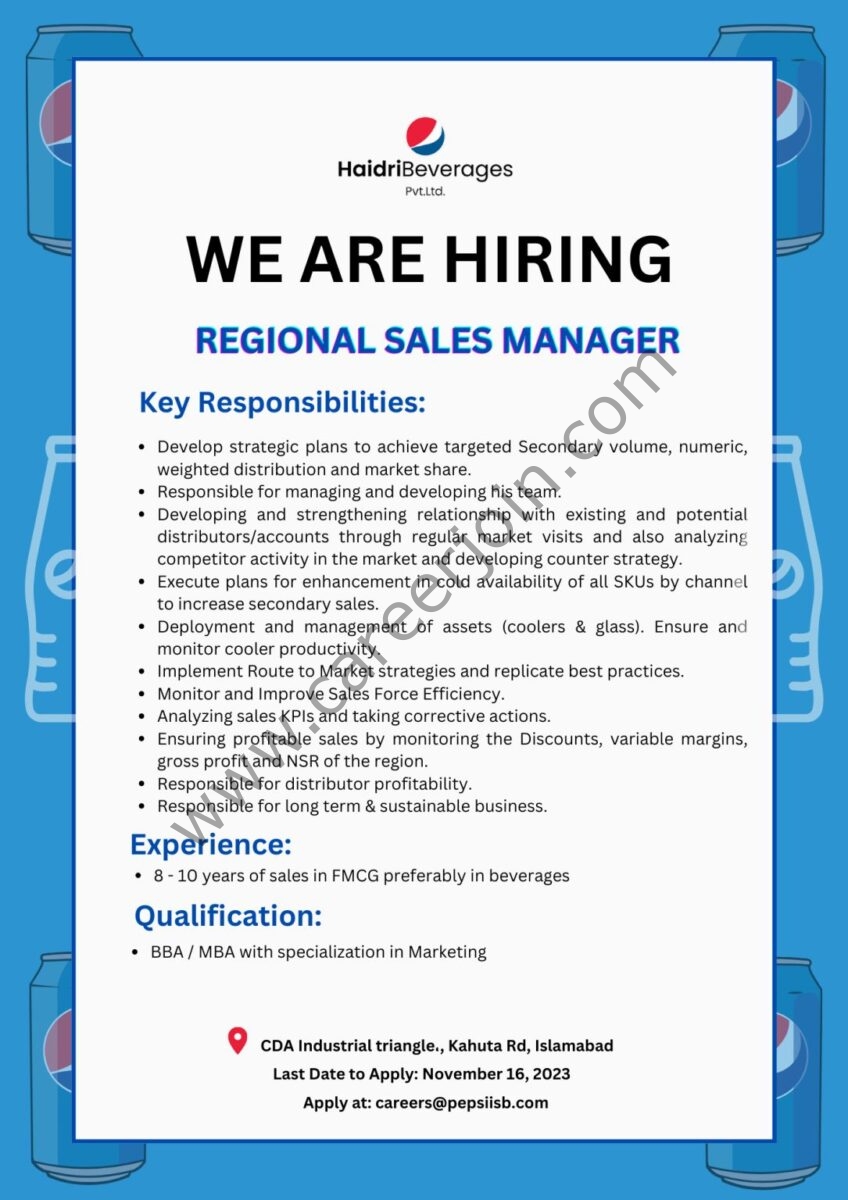 Haidri Beverages Pvt Ltd Jobs Regional Sales Manager 1