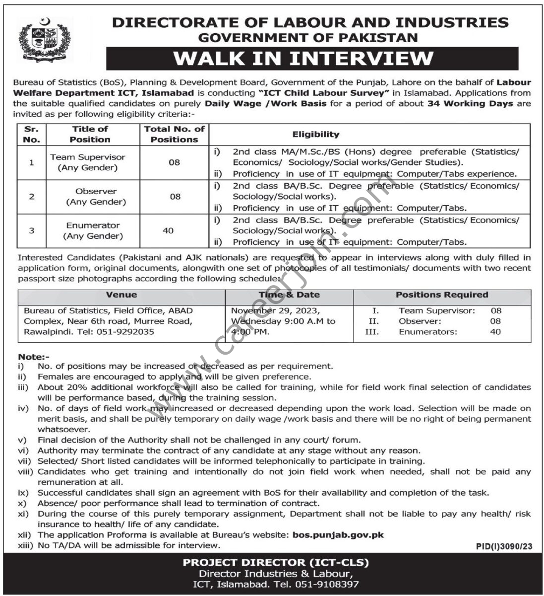 Labour Welfare Department ICT Jobs 21 November 2023 Express Tribune 1