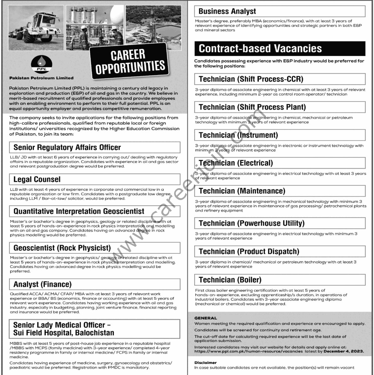Pakistan Petroleum Ltd PPL Jobs 19 November 2023 Dawn 1