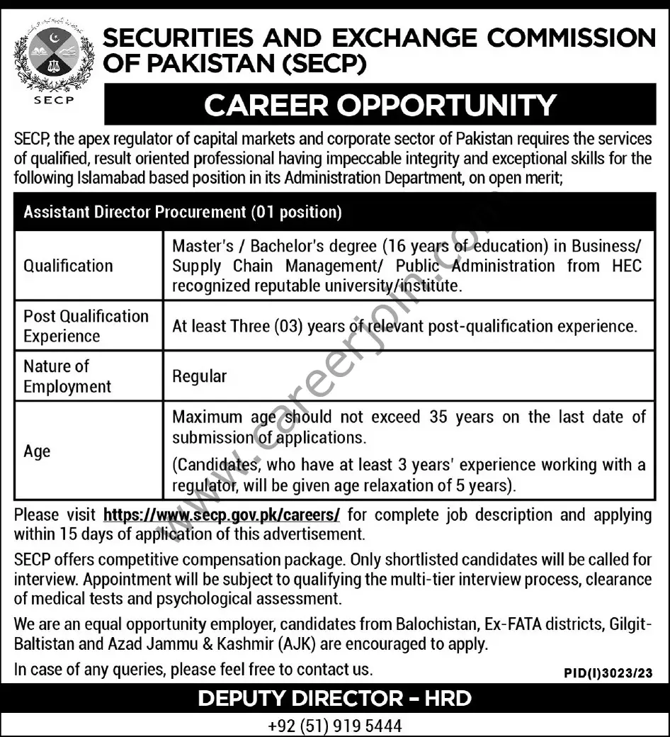 Securities & Exchange Commission of Pakistan SECP Jobs 19 November 2023 Express Tribune 1