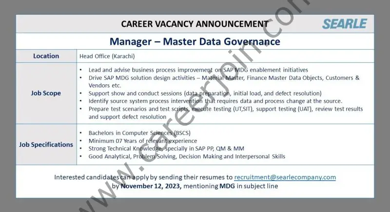 The SEARLE Company Jobs Manager Master Data Governance 1