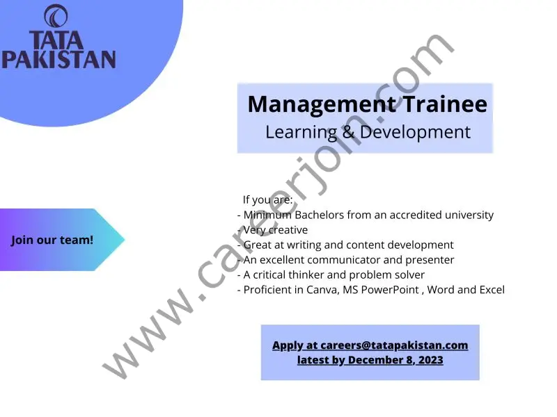 Tata Pakistan Jobs Management Trainee Learning & Development 1