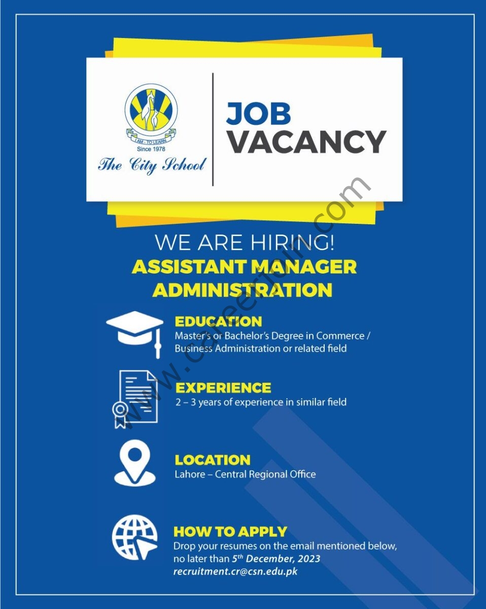 The City School Jobs Assistant Manager Administration 1