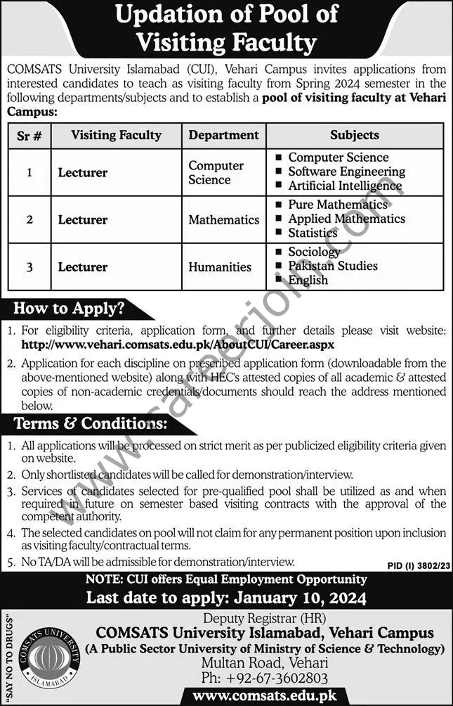 COMSATS University Islamabad CUI Jobs 24 December 2023 Express 1