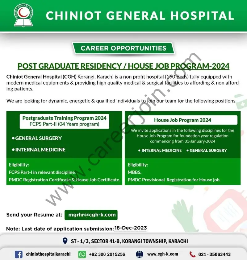 Chiniot General Hospital Jobs Post Graduate Residency / House Job Program 2024 1