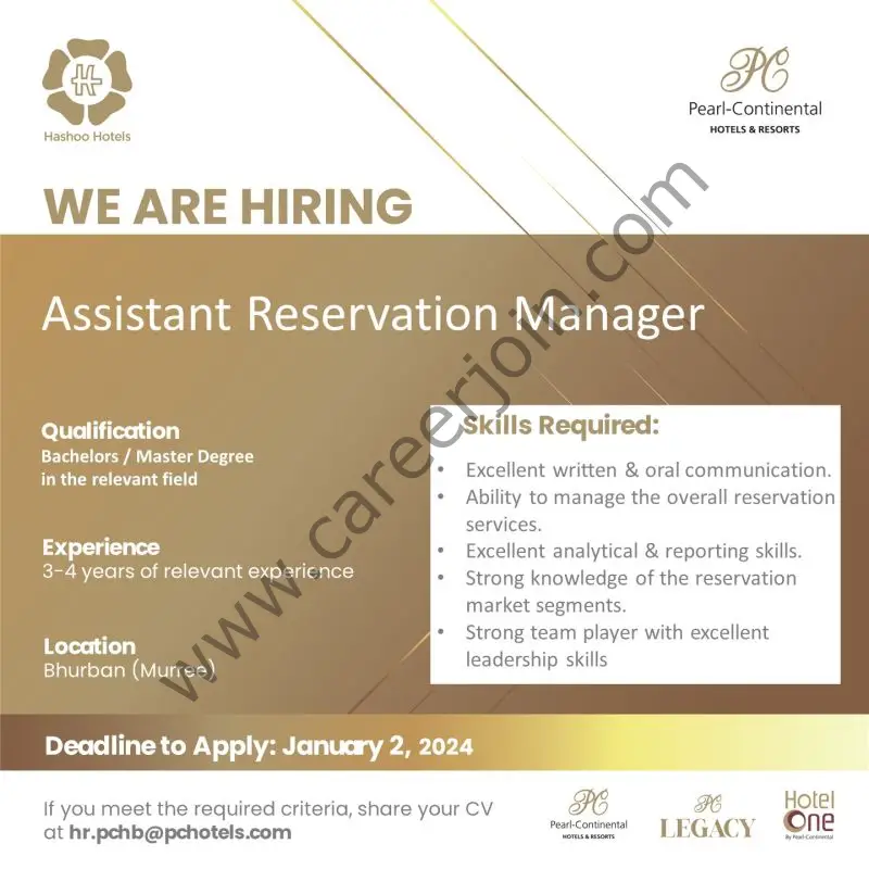 Hashoo Hotels Jobs Assistant Reservation Manager