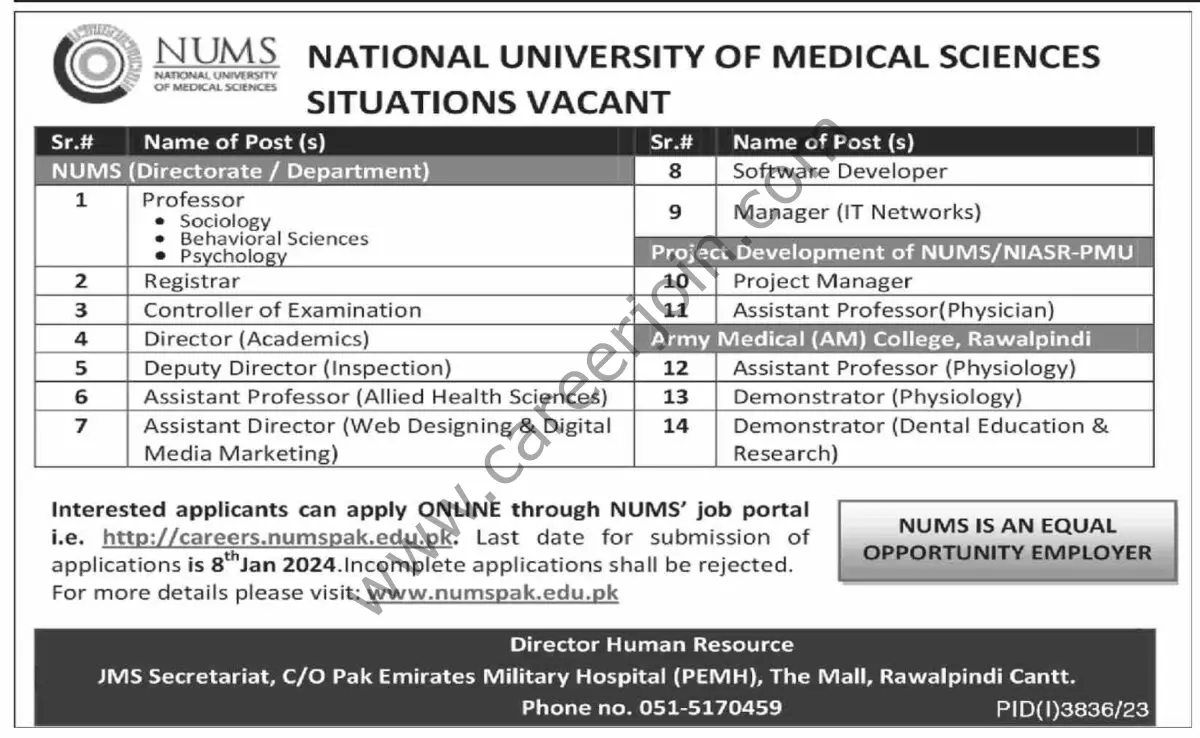 National University of Medical Sciences NUMS Jobs 27 December 2023 Dawn 
 1