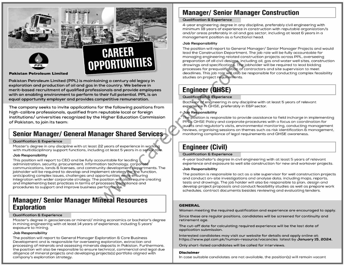 Pakistan Petroleum Ltd PPL Jobs 31 Decemeber 2023 Dawn 1