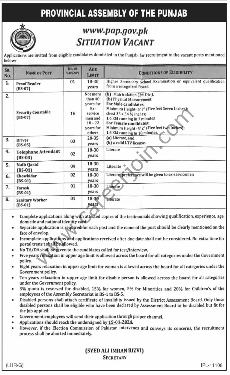 Provincial Assembly of The Punjab Jobs 23 December 2023 Dawn 1