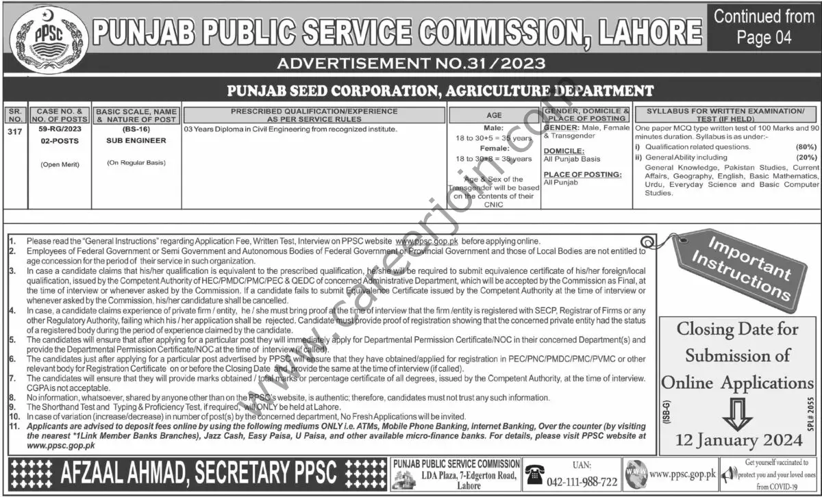 Punjab Public Service Commission PPSC Jobs 28 December 2023 Dawn 1